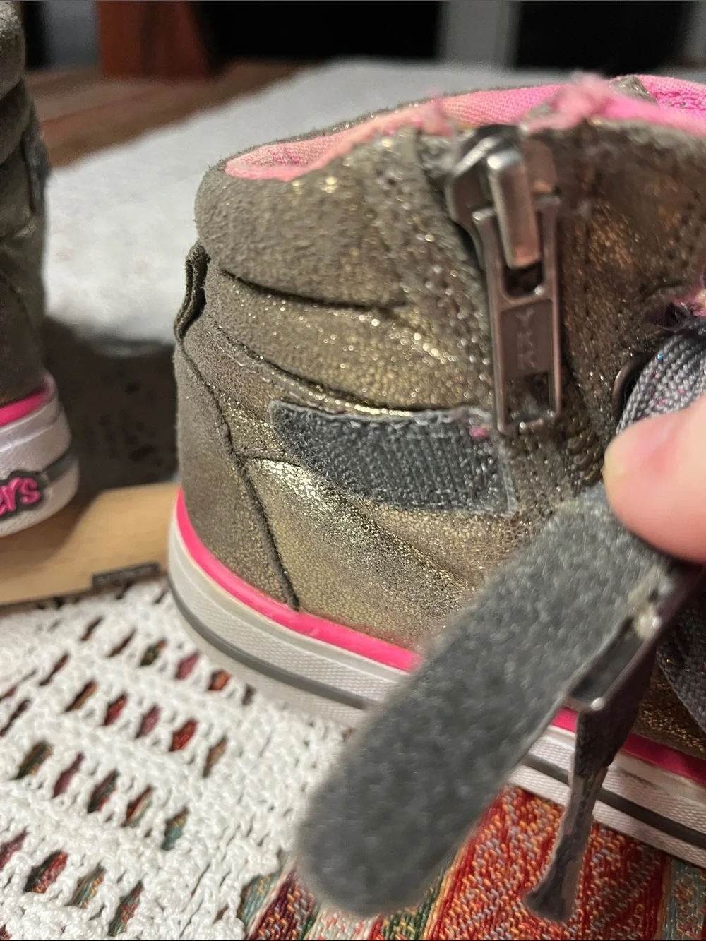 Sketchers hi top gold glitter jewel tiptoe rainbow zip velcro